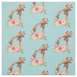 Cute Giraffe Waterverf Mam en Baby Stof