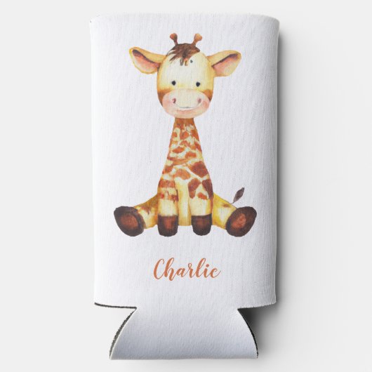 Cute Giraffe Waterverf Oranje Script Custom Name (Achterkant)