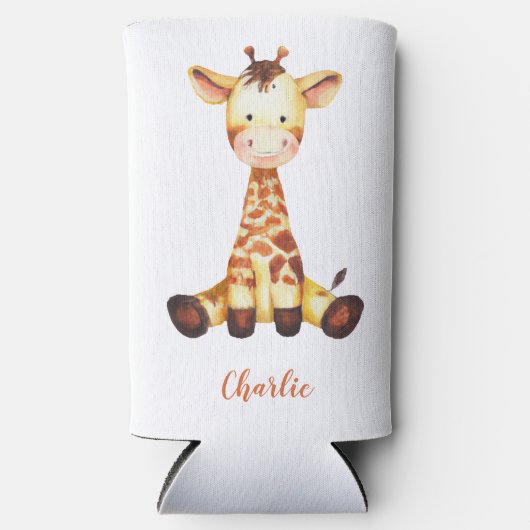 Cute Giraffe Waterverf Oranje Script Custom Name (Voorkant)