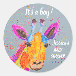 Cute Giraffe Waterverf Safari Oerwoud Baby shower Ronde Sticker
