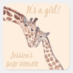 Cute Giraffe Waterverf Safari Oerwoud Baby shower Vierkante Sticker