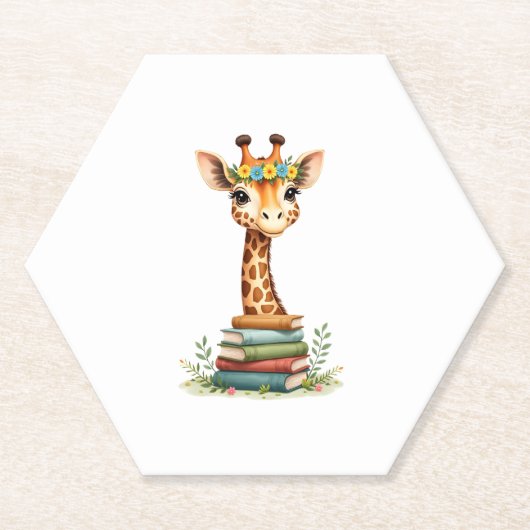 Cute Giraffe With Book Floral Bookworm Librarian B Kartonnen Onderzetters (Voorkant)