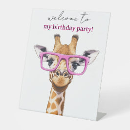  Cute Giraffe with Pink Glasses Reclamebord Met Voetstuk