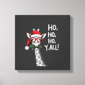 Cute Giraffe With Santa Hat Merry Xmas Giraffe Lov Canvas Afdruk
