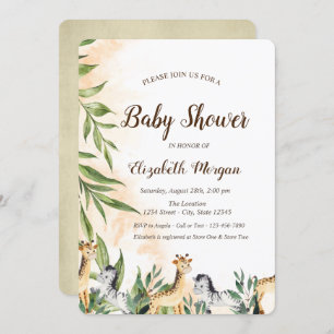 Cute Giraffe, Zebra Leaves Baby shower Kaart