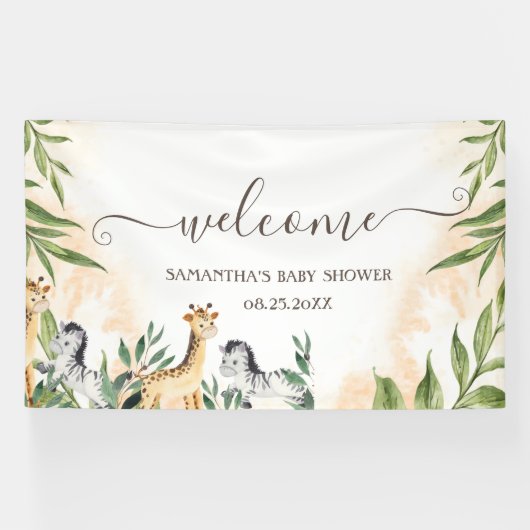 Cute Giraffe, Zebra Leaves Baby shower Spandoek (Horizontaal)