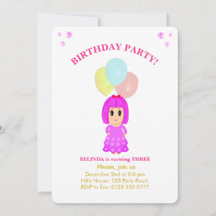 Cute Girl 3e anniversaire Invitation