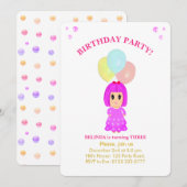 Cute Girl 3rd Birthday Invitation Kaart (Voorkant / Achterkant)