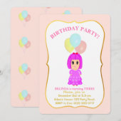 Cute Girl 3rd Birthday Invitation Kaart (Voorkant / Achterkant)