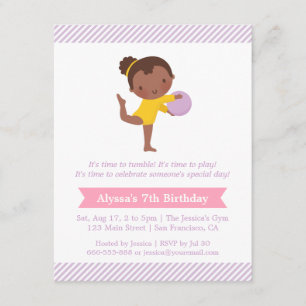 Cute Girl and Ball Gymnastics Kids Birthday Party Kaart