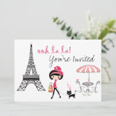 Cute Girl and Black Cat Paris Invitation d'anniver (Debout devant)