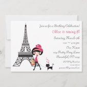 Cute Girl and Black Cat Paris Invitation d'anniver (Dos)