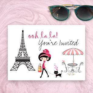 Cute Girl and Black Cat Paris Invitation d'anniver