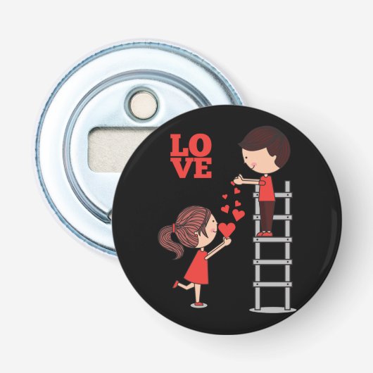 Cute Girl And Boy Romantic Pink Button Button Flesopener (Voorkant)