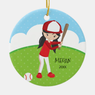 Cute Girl Baseball Persoonlijke Kerstmis Keramisch Ornament