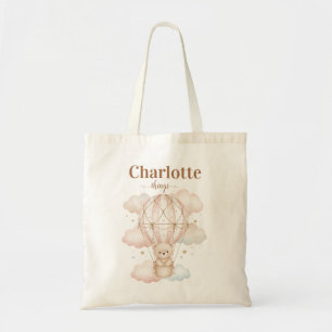 Cute Girl Bear Hot Air Balloon Monogrammed Baby Tote Bag