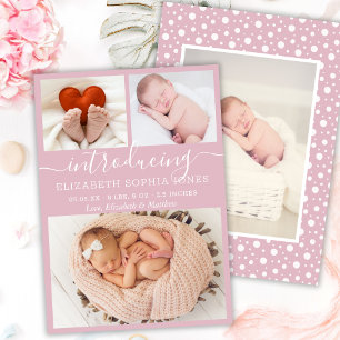 Cute Girl Birth Announement Blush Photo Collage Aankondiging