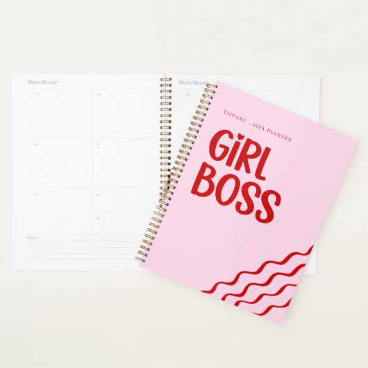 Cute Girl Boss Pink and Red Custom Name Year (Devant avec enveloppe)