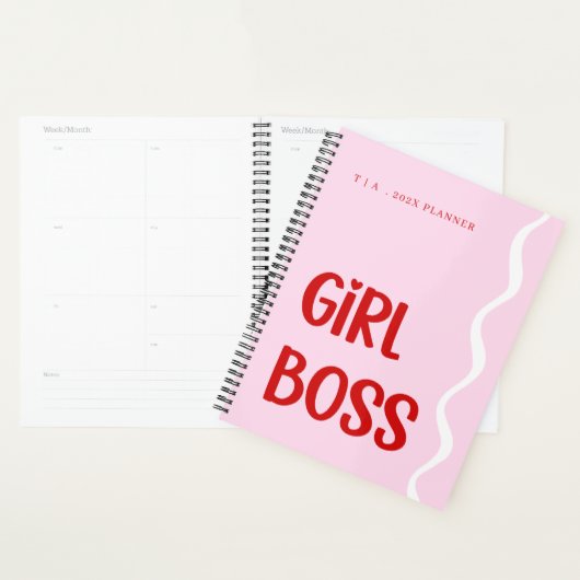 Cute Girl Boss Pink and Red Monogram Year (Devant avec enveloppe)