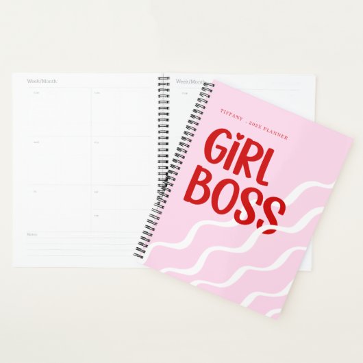 Cute Girl Boss Pink and Red Monogram Year Planner (Display)