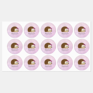 Cute Girl Cartoon Hedgel met aanpasbare naam Labels