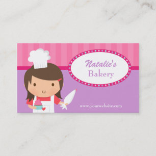 Cute Girl Chef Cupcake Bakery Cafe Pink Paars Visitekaartje