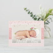 Cute Girl DANK JE Pink Rose Glitter | FOTO Aankondiging (Staand voorkant)