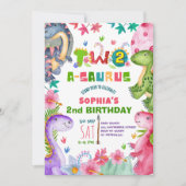 Cute Girl Dinosaur 2nd Birthday Invitation (Devant)