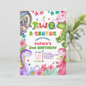 Cute Girl Dinosaur 2nd Birthday Invitation (Debout devant)