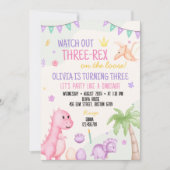 Cute Girl Dinosaur Anniversaire Fête Invitation (Devant)