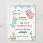 Cute Girl Dinosaur Anniversaire Fête Invitation (Devant)