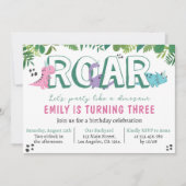 Cute Girl Dinosaur Invitation Anniversaire (Devant)