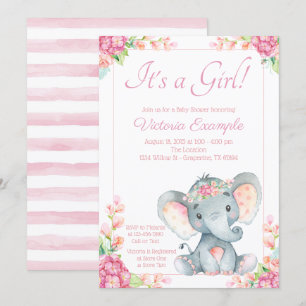 Cute Girl Elephant Baby shower Kaart