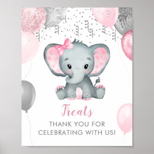 Cute Girl Elephant Balloons Baby shower Behandelin Poster