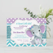 Cute Girl Elephant Invitation pour Baby shower Tur (Debout devant)