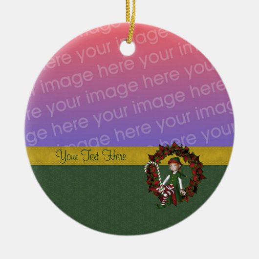 Cute Girl Elf Wreath Holiday Foto Ornament (Voorkant)