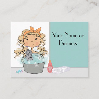 Cute Girl en Cat Bath Pet Grooming Visitekaartje