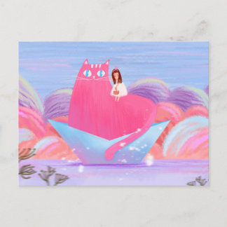 Cute Girl en The Big Cat Briefkaart