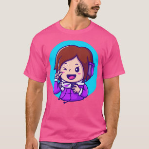 Cute Girl Gaming Holding Joystick met handmatige v T-shirt