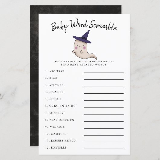 Cute Girl Ghost Baby Word Scramble Game (Voorkant / Achterkant)