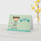 Cute Girl Golfer sur le point de coudre carte d'an (Fleur jaune)