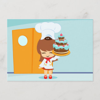 Cute Girl holding Chocolate Birthday Cake Kaart