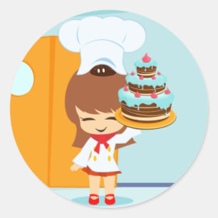 Cute Girl holding Chocolate Birthday Cake Ronde Sticker