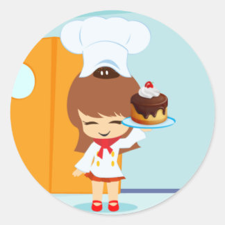 Cute Girl holding Chocolate Birthday Cake Ronde Sticker