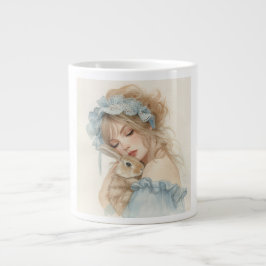 Cute Girl Hugging Bunny Mug Extra Grote Beker