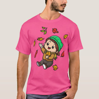 Cute Girl in de herfst-Cartoon T-shirt