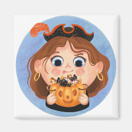 Cute girl in een piraat Halloween kostuum Magneet