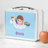 Cute Girl in Unicorn Rainbow Pool Float Name (In situ)