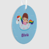 Cute Girl in Unicorn Swim Pool Float Ornament (voorkant)