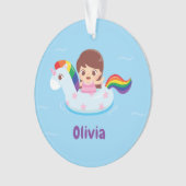 Cute Girl in Unicorn Swim Pool Float Ornament (voorkant)